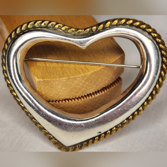 VINTAGE STERLING SILVER TAXCO TWO TONE HEART BROOCH 925 MEXICO - Picture 1 of 7